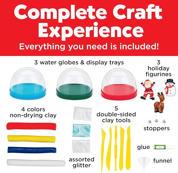 Creativity for Kids Make Your Own Holiday Snow Globes Kit | Sculpt, Decorate & Shake 3 Festive Winter Scenes | DIY Christmas Crafts for Kids to Build Creativity & Fine Motor Skills (Ages 6+)