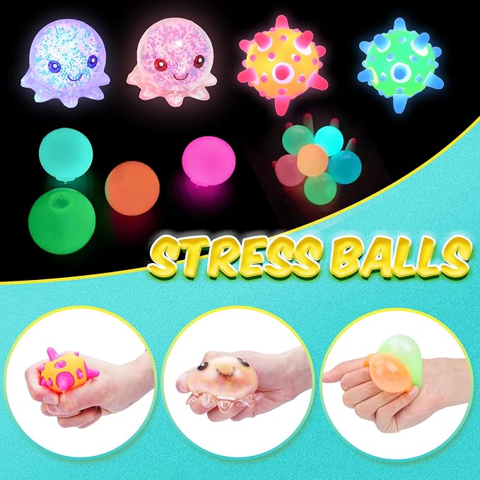 24 Pack Stress Balls, Squishy Balls, Squeeze Balls for Adults | Stress Relief Balls, Prize Box Stuffers, Party Favors