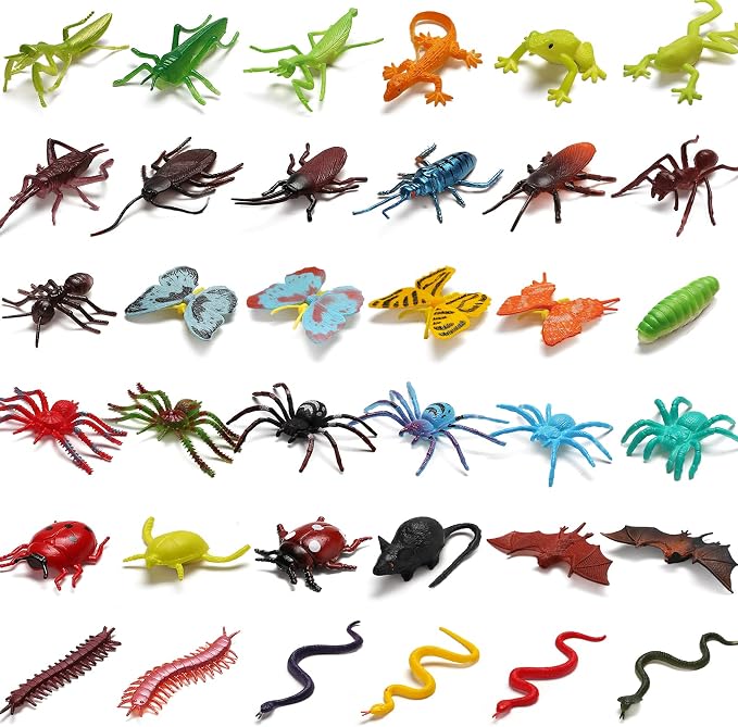 73 Pack Plastic Fake Mini Bugs Set, Realistic Insects Toy for Sensory Bin | Colorful Assorted Play Bugs,Ideal for Themed Party Favor, Cupcake Toppers and Birthday Party Decorations for Kids