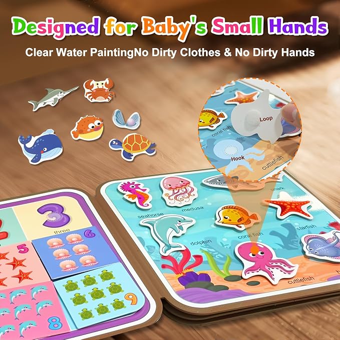 Bresdim Reusable Water Coloring Book for Toddlers Kids 3-5 | No Mess Water Painting Book with Water Pen,Quiet Activity Busy Books,Travel Toy Early Learning Gift for Boys Girls,24Pages