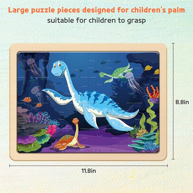 SYNARRY Large Dinosaur Wooden Puzzles for Kids Ages 4-6, 4-in-1 Gift Set | Dinosaur Puzzles for Toddlers & Kids Ages 3-5, Birthday Gifts for Boys & Girls, Educational Dinosaur Toys, Screen-Free Play