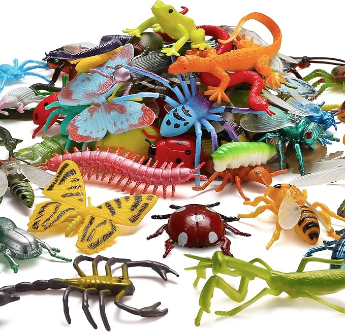 73 Pack Plastic Fake Mini Bugs Set, Realistic Insects Toy for Sensory Bin | Colorful Assorted Play Bugs,Ideal for Themed Party Favor, Cupcake Toppers and Birthday Party Decorations for Kids