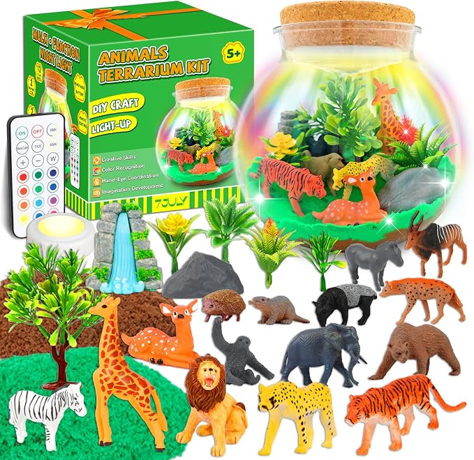 7july Animal Terrarium Crafts Kit for Kids-LED Night Light Up & Remote Birthday Gifts Toys for Girls Ages5 6 7 8 9 10 Year Old
