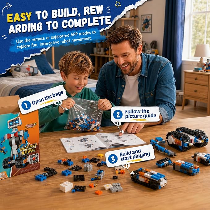 Robot Building Kit for Kids Ages 6-12, Remote Control STEM Coding Toy | 635-Piece Rechargeable Robot Kit, 5 APP Modes Control, Creative Programming, DIY Build Fun, Birthday gift for Boys and Girls