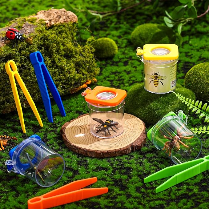 Halloscume 8 Pack Bug Catcher for Kids Bug Viewer with Tweezers Magnifying Insect Observation Containers Cage Jar for Science Nature Exploration Collecting Kit
