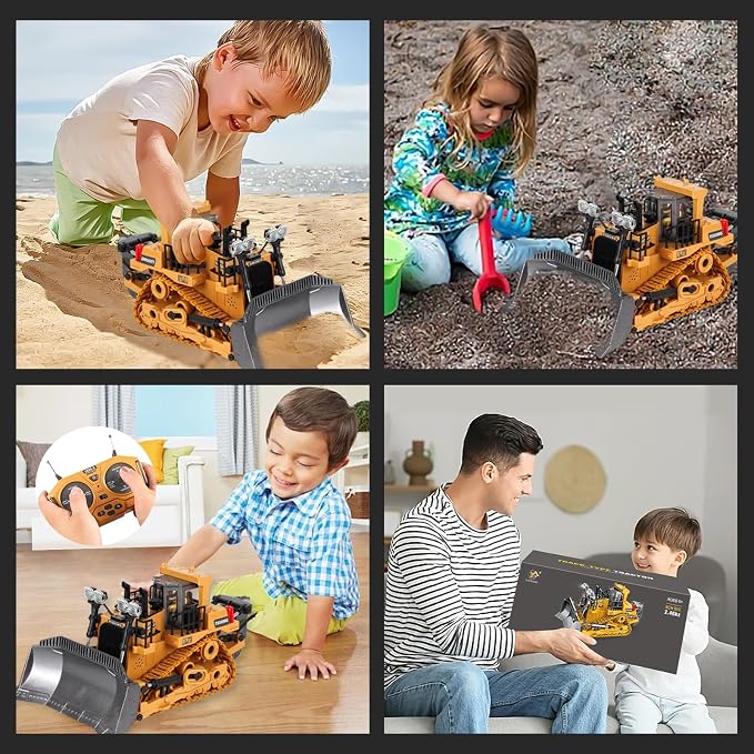 Remote-Controlled Bulldozer, a 9-Channel Toy Bulldozer, 2.4GHz, with Lights and Sound Effects, is The for Children Aged 6-11 and up