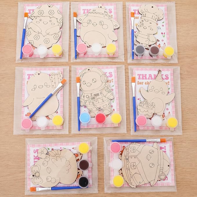 Saypacck 24 Pcs Party Favors Wooden Painting Craft Kits Birthday Party Supplies with Organza Bag for Goodie Bags Fillers Adult Thank You Gifts(Chicken)