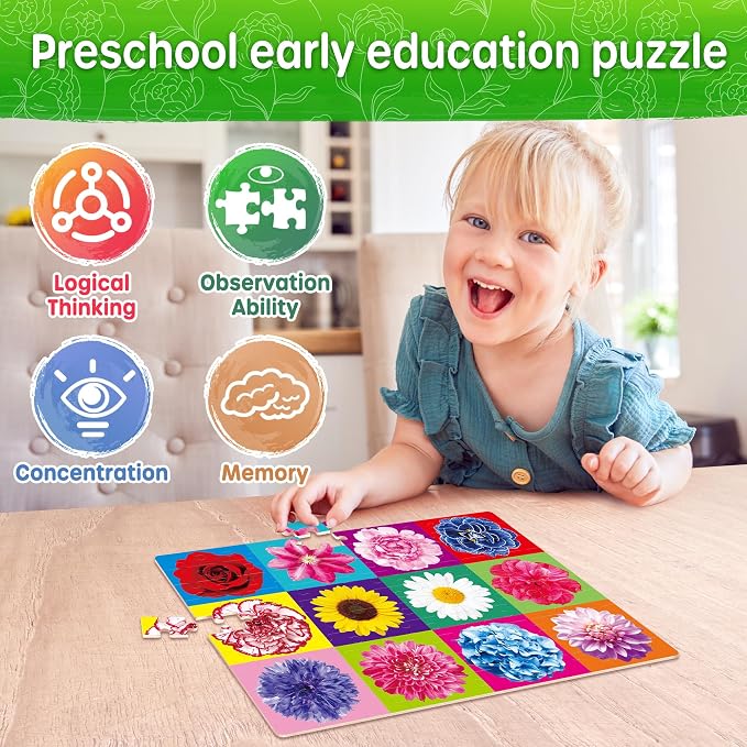 SYNARRY Cat, Dog, Flower & Donut 100 Piece Wooden Puzzles Ages 4-8 | 100 Piece Jigsaw Puzzle for Kids Ages 4-8, Birthday Gifts for Boys & Girls, Hands-On Learning Toys, Screen-Free Play