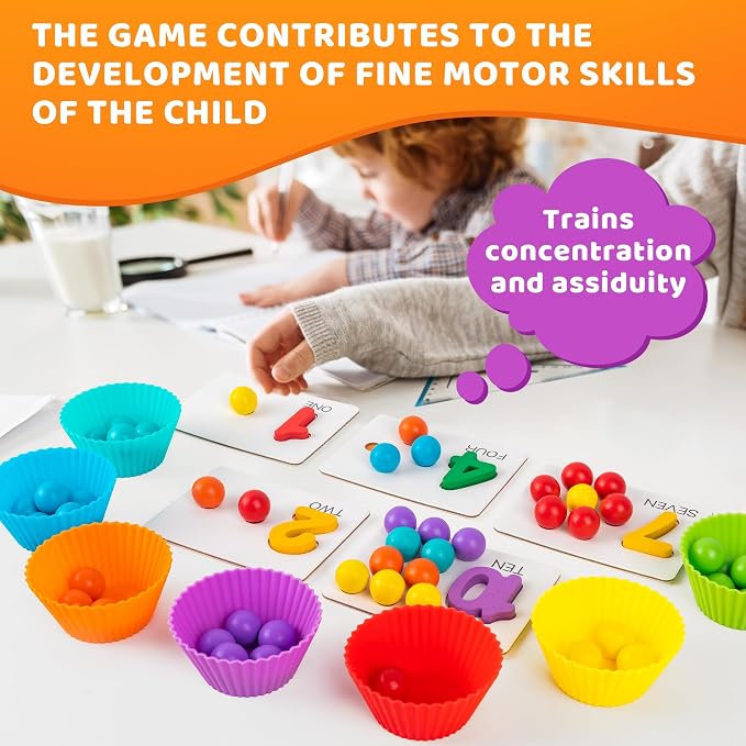 Fine Motor Toys，Wooden Peg Board Bead Game for Toddlers - Rainbow Stacking, Color Sorting & Counting Toys | Fine Motor Skills Development | Math Learning Games for 3 4 5 Years Old