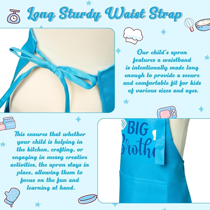 R HORSE Kids Apron and Chef Hat Set - 2Pcs Blue Big Brother Adjustable Children Kitchen Apron, Dress up Role Play Chef Toy Cooking Baking Painting and Training Kit for Boys Funny Cooking Birthday Gift