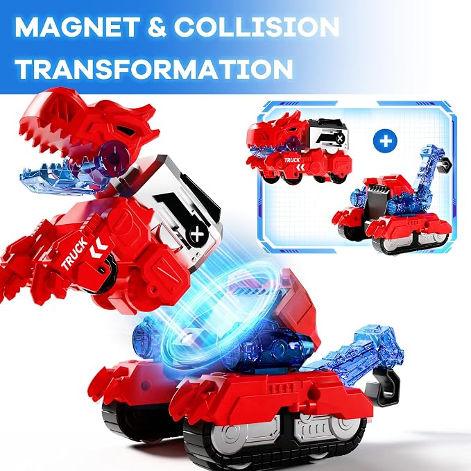 iPlay, iLearn Kids Dinosaur Transform Robot Toy Magnetic Transforming Truck | 6-in-1 Dinosaur Construction Trucks, Toddler STEM Assemble Building Toy, Cool Birthday Gift Age 3 4 5 6 7 8 Year Old Boy Girl