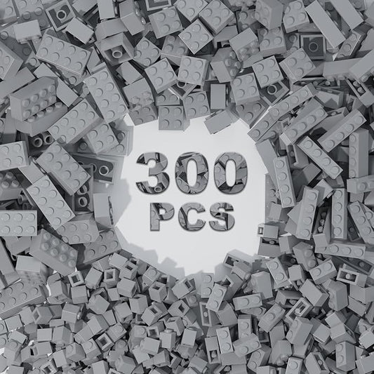 300 Pcs Classic Building Bricks, Light Gray Bulk Bricks,Compatible with Major Brands Parts and Pieces, Creative Building Block Toys for Boys Girls Ages 6 7 8 9 10 Year Old