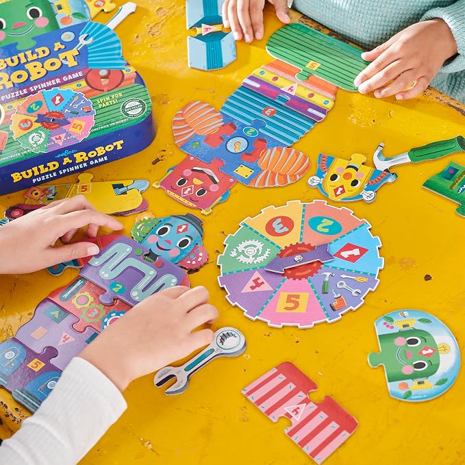 eeBoo Build a Robot Spinner Game, Matching Game, Ages 3+, 2-4 Players | Introduces early number recognition & imaginative play. Includes spinner & robot building pieces. 15-30 min game