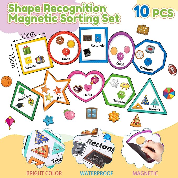 Blosssound 10 Set Magnetic Shape Sorting for Kids Learning Toys,Colorful | Matching Games Magnetic Color Sorting, 30 Everyday Objects Magnets Shape Toys for Toddler, Early Learning, Boys Girls Gifts