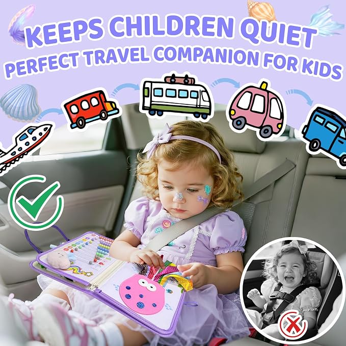 Aurasys Toddler Busy Board Montessori Toys for Girls Birthday Gift | Sensory Busy Book Educational Learning Activity Board for Toddler Girls, Travel Activities Toys for Airplane Car