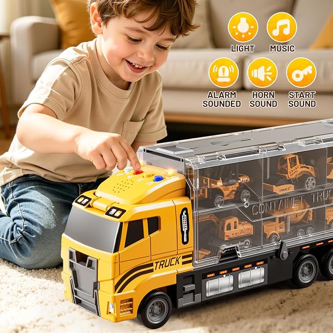 Carrier Truck Toddlers Toys for 3 4 5 6 7 Years Old Boys, Toy Truck Transport Car & Die-Cast Car and Play Mat, Construction Toys Birthday Gifts for Kids 3 4 5 6 7 8+ Years Old Boys Girls