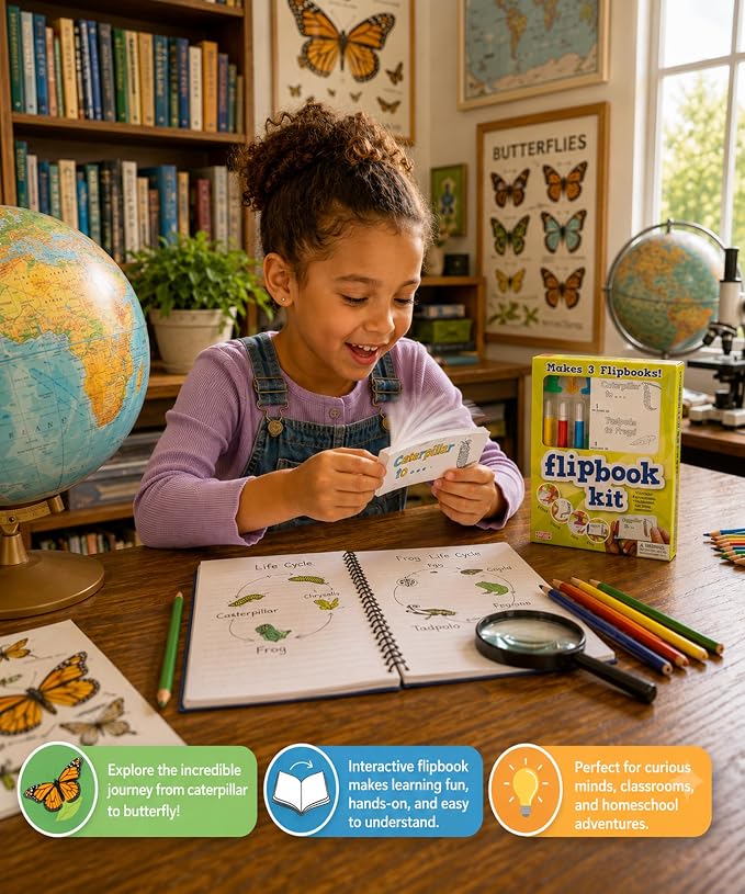 Fliptomania Flipbook Make-Your-Own Flip Book Kit for Kids 3 Pack, Butterfly, Frog, & Blank DIY Flipbook Paper, Drawing Kids Arts & Crafts Project Set, Boys and Girls Arts and Crafts for Kids Ages 8-12