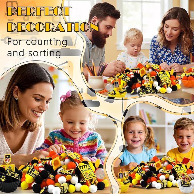 150 Pcs Construction Sensory Bin Items Construction Counting Sorting Sensory Bin Filler Fine Motor Vehicles Road Signs Counts for Easter Spring Summer Sorting Counti