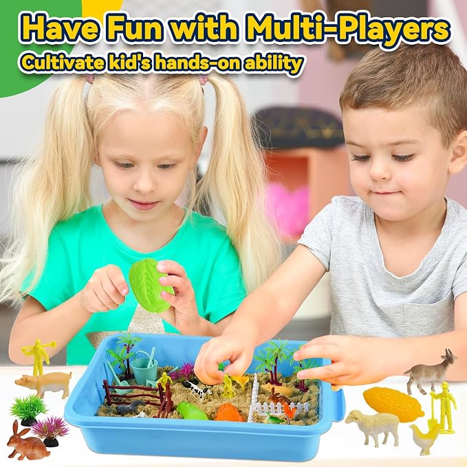 Farm Play Sand Toys for Toddlers, 45PCS 2.65Lbs Sensory Sand Set, Kids 3-7 Indoor Outdoor Toys, Christmas Birthday Gift for Boys Girls