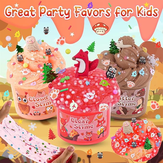 LAWOHO 6-Pack Forest Animal Slime Kit for Kids, Clear Butter Cloud Gift Set | Animal add-ins, 360ml total, party favors, goodie bag stuffers, Easter basket fillers and sensory toys for kids ages 4-10