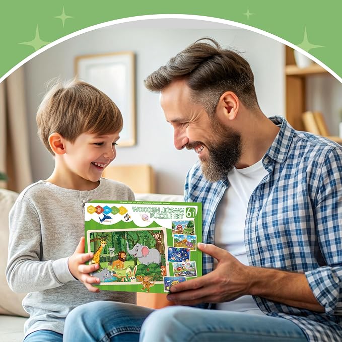 6 Packs Puzzles for Kids Ages 4-6,24Pcs Wooden Puzzles for Kids Ages 3-5 | Dinosaur,Animals,Vehicle,Space,Farm, Jigsaw Puzzles,Preschool Educational,Toys Gifts,for Children,Ages 3+Year Olds,Boys Girls