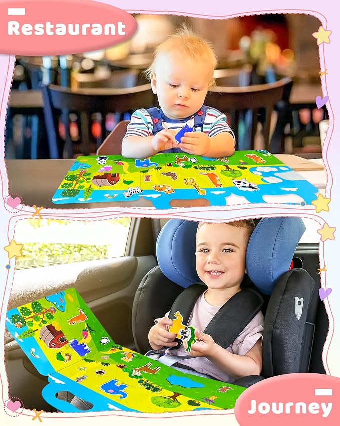 Benresive Reusable Sticker Book for Toddlers, Stickers for Kids, Travel Toy | Toddler Toys, Boys Girls Birthday Gifts, Airplane & Road Trip Essentials Kids, No Mess Waterproof Toddler Crafts Activities
