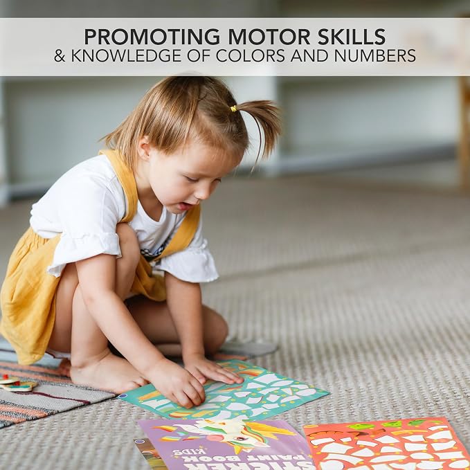 Fun Paint with Sticker Books for Kids Set of 2 - Activity for Ages 4-8 | Entertaining Sticker Activity with Vibrant Themes Keeps Kids Busy - Puzzle to Learn Shapes and Numbers at Home or Travelling