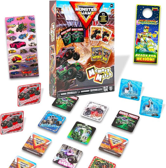 Monster Jam Memory Game Set - Educational Toy Bundle with Truck Card Matching Game Plus Stickers, More | Monster Jam Learning Toy for Boys, Kids