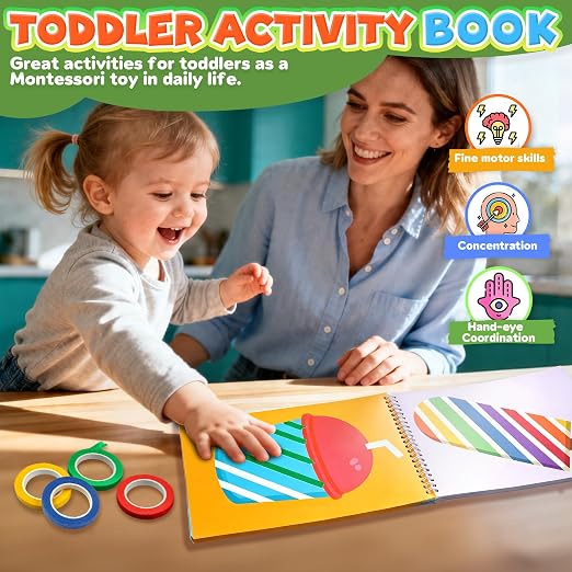 Kyerivs 2 Pack Tape Activity Books for Kids Ages 3-5 | Airplane Essential Travel Toys Road Trip Activities for Toddlers Quiet Toys for Kid Boy Christmas Stocking Stuffer Gift