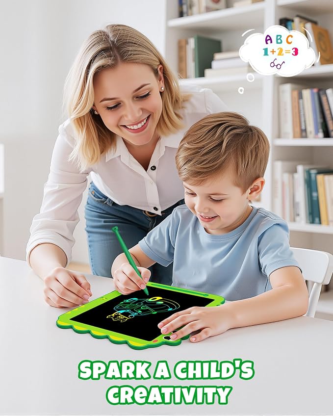 12 Inch LCD Doodle Board Tablet Toy - Green Dinosaur Drawing Pad for Kids 3-6 Years Old - Christmas and Birthday Gifts