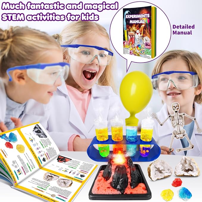 UNGLINGA 150 Experiments Science Kits for Kids Boys Girls, S.T.E.M Kit Toys | Gifts Ideas Birthday Christmas, Chemistry Break Geodes, Volcano, Physics Educational Activities Project