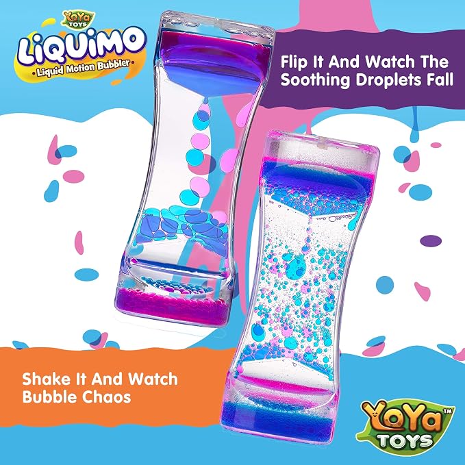 YoYa Toys Liquimo - Liquid Motion Bubbler - 3 Pack - Sensory Fidget Desk Toy for Kids & Adults - Relaxing Hourglass Timer Tubes - Calming Visual Play for School, Home, Office, Stress Relief and Focus
