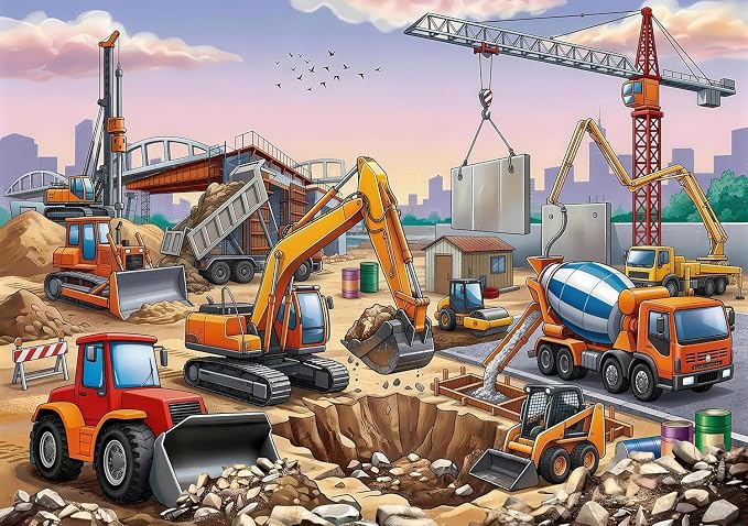 100 Piece Puzzles for Kids Ages 4-6 6-8 8-10, 100 Piece Construction Site Learning Educational Jigsaw Puzzles, Vehicle Kids Puzzles Ages 5-8 Gifts for Girls Boys - Every Piece is Unique