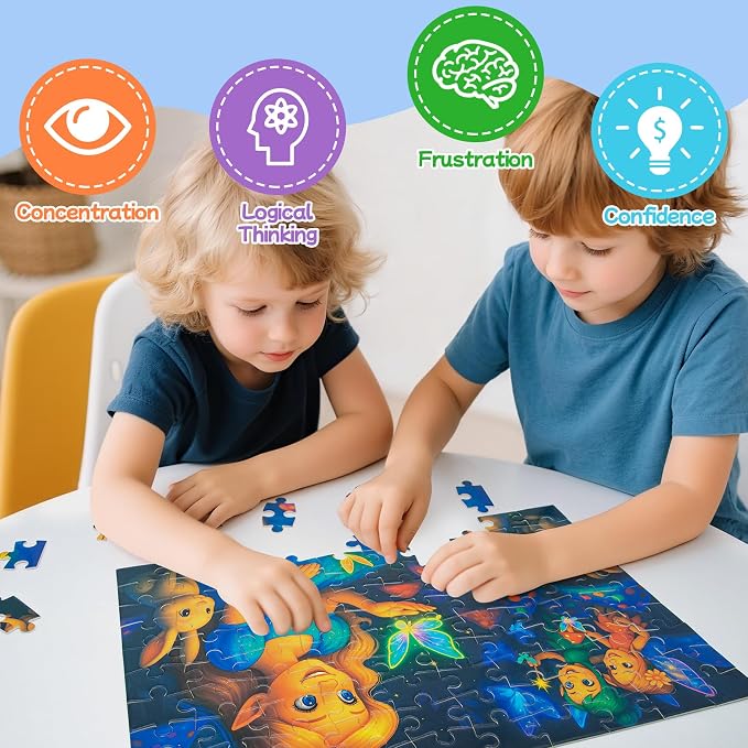 100 Piece Puzzles for Kids Girls Boys Ages 4-10, Fairy Princess and Bunny | Learning Educational Jigsaw Puzzles Toys with Full-size Poster, Holiday/ Birthday/Party/School Gifts for Children