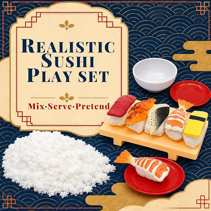 Sushi Sensory Bin Filler, Realistic Silicone Sushi Theme Toy Set, Safe Non-Toxic Sensory Filler for Pretend Play, Japanese Food Toy for Kids 6+
