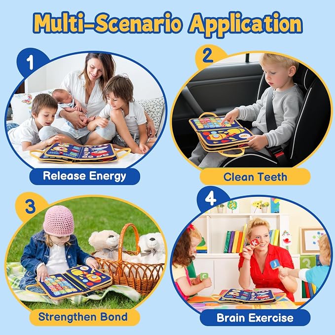Montessori Busy Book 3-5, 12-in-1 Sensory & Fine Motor, Travel Gift