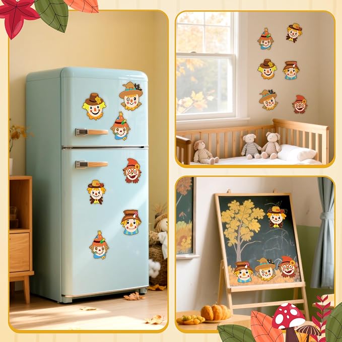 Haooryx DIY Fall Scarecrow Magnet Craft Kit - 30 Set Make Your Own Scarecrow Decoration Autumn Sticker Craft for Kid School Activity Class Art Project Home Refrigerator Class Bulletin Board Decoration
