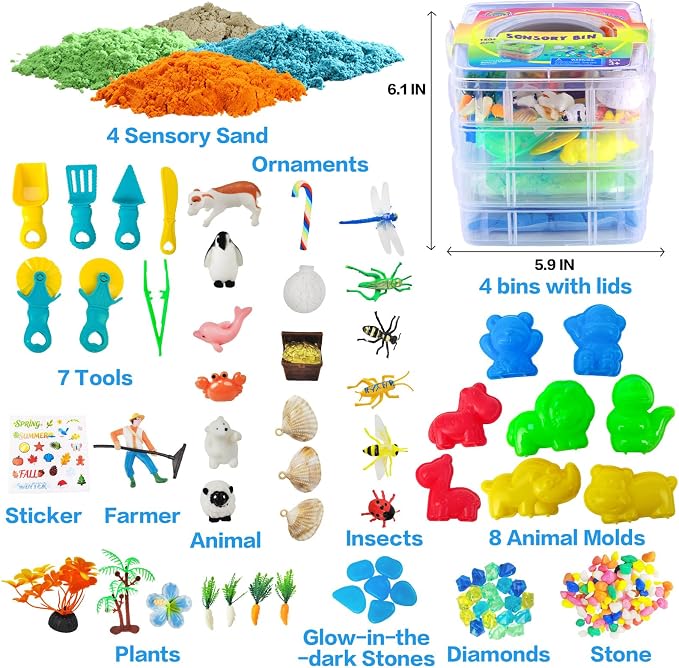 AGENTLAN Seasons Stackable Sensory Bin, Mini Sandbox for Boys and Girls | Spring,summer, fall, winter, sensory toys with sensory sand, gift for toddlers ages 3 4 5 6 7 8+