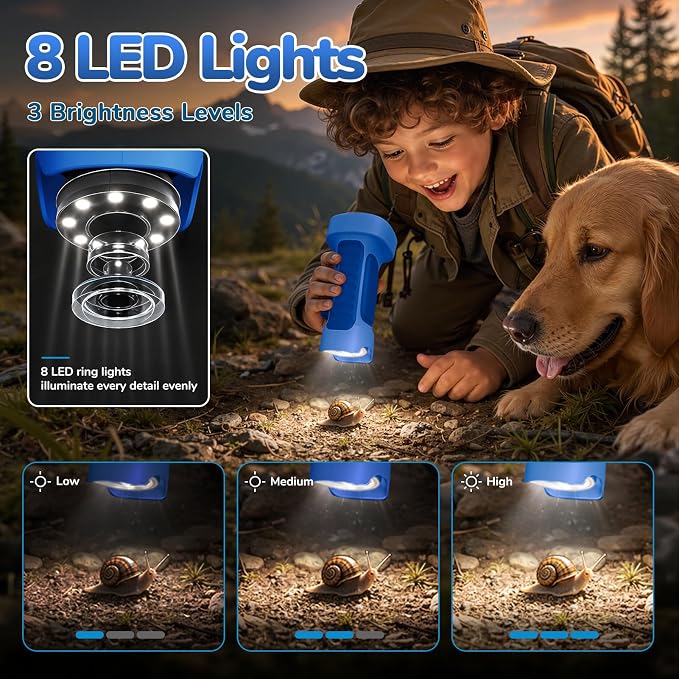 1000X Handheld Digital Microscope for Kids with 2.4" IPS Screen (Blue) | Portable Educational STEM Microscope Toy with Photo/Video, 8 LEDs, Manual Focus, Rechargeable for Ages 4-12 Boys & Girls