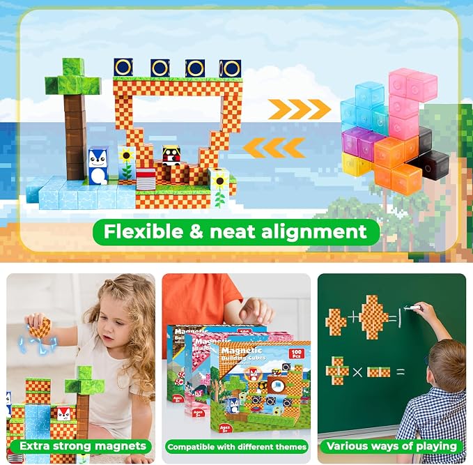 Annexfun Magnetic Blocks - 100PCS Building Blocks - Toys for Montessori Toddler Christmas Birthday Gifts - STEM Sensory Toys for 3 4 5 6 7 8 9 10 Year Old Boys and Girls