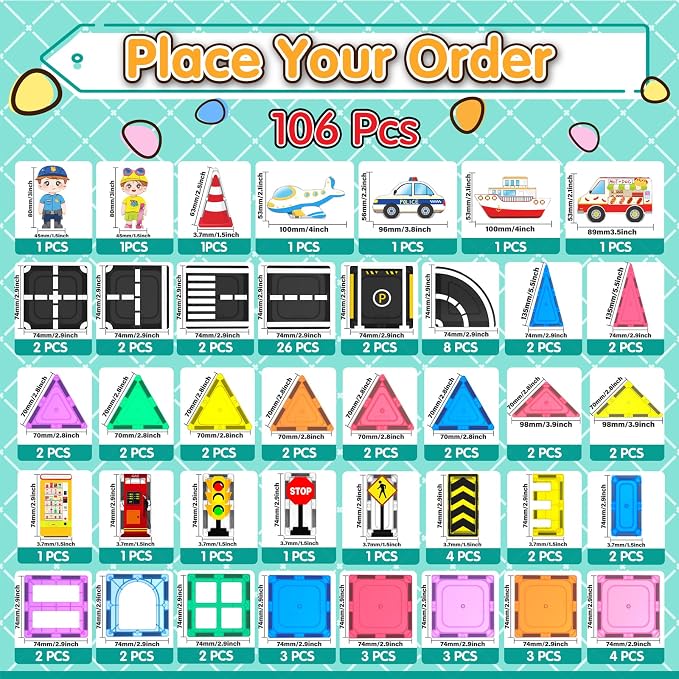 106Pcs Christmas Magnetic Tiles, Magnetic Building Blocks, Preschool Montessori Toys Gift for 3+ Year Old Boys and Girls, Sensory Toys for Kids Aged 3-5 and 4-8, Ideas for Toddler with Autism