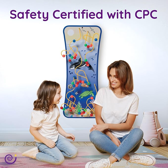 Wire & Bead Maze Activity Wall – Wall Busy Board for 24+ Months Old – Easy-to-Clean Bead Puzzle for Playrooms, Daycares, Classrooms, & Waiting Rooms – No Batteries or Loose Parts – Seascape