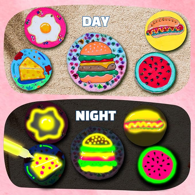 EPUMP Glow in the Dark Wooden Painting Kit for Kids with Magnets, Arts and Crafts Kit Creative Activity Toy, Art Kits Birthday Gift for Boys Girls Ages 6-12, Fun Indoor Outdoor Activities