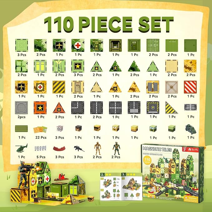 VigorFun Army Toys Magnetic Tiles Building Blocks Set for Kids Ages 3+ | STEM Military Magnetic Blocks with Army Men, Educational Sensory Magnet Toys Gifts for Kids Boys Ages 3-5 4-8