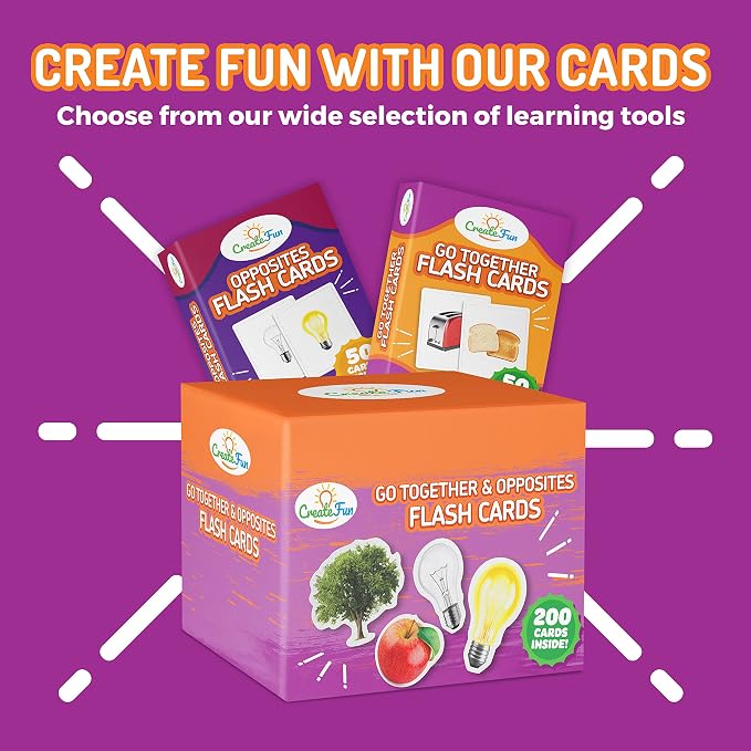 CreateFun Go Together Flash Cards, 50 Real Matching Picture Cards, 25 Pairs | Cognitive tool - Kids,Adults,Speech therapy,ESL,Autism learning,Dementia activities,Memory,Language Development & Classroom