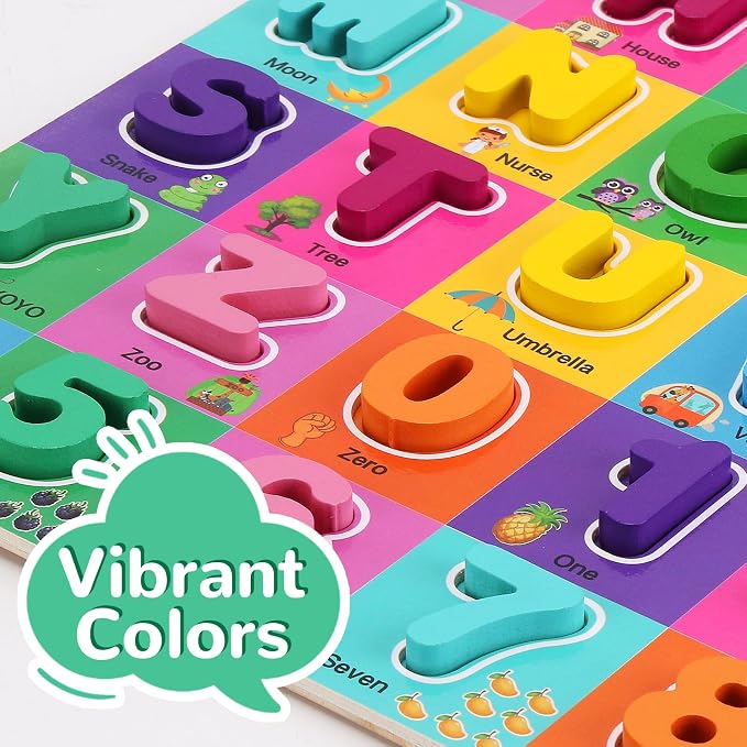 Wooden Alphabet Puzzles Ages 3-5, Alphabet and Number Puzzle with ABC Learning for Kids Ages 3 4 5, Preschool Learning Toys with Chunky ABC Puzzle Board for Girls Boys Kindergarten