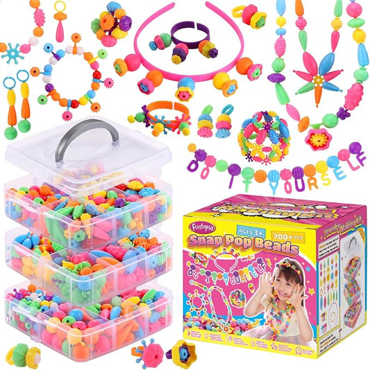 Pop Beads, 700Pcs Arts and Crafts for Kids 4-8, Snap Beads Jewelry Making | Funtopia DIY Bracelet Necklace Ring Anklet Set, Birthday Party Creativity Toys for Girls Toddlers Ages 3 4 5 6 7 8(X-Large)