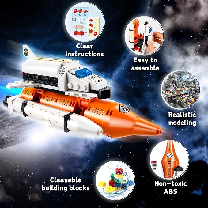 12-in-1 Space Shuttle Educational Building Toys for Kids 6-12 | STEM Learning & Space Toys featuring heavy transport rocket and launcher. Perfect Birthday Gifts for kids (566 pcs)