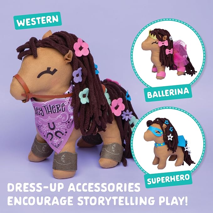 Craft- Tastic - Make a Friend Pony - Mini Sewing Kit, Arts and Crafts, Kids Crafts, Art Supplies, Craft Kit Makes 1 Easy-to-Sew Stuffie with Clothes & Accessories, Bonus Travel Tote Included Ages 5+