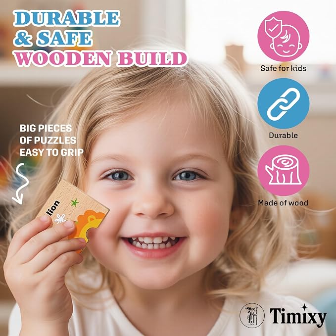 Montessori Wooden Animal Puzzle Toy Ages 3+, 48pc Matching Game with Box